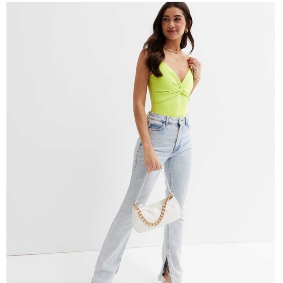 NWT Urban Outfitters Light Green Slinky Knot Bodysuit - small - Picture 2 of 12